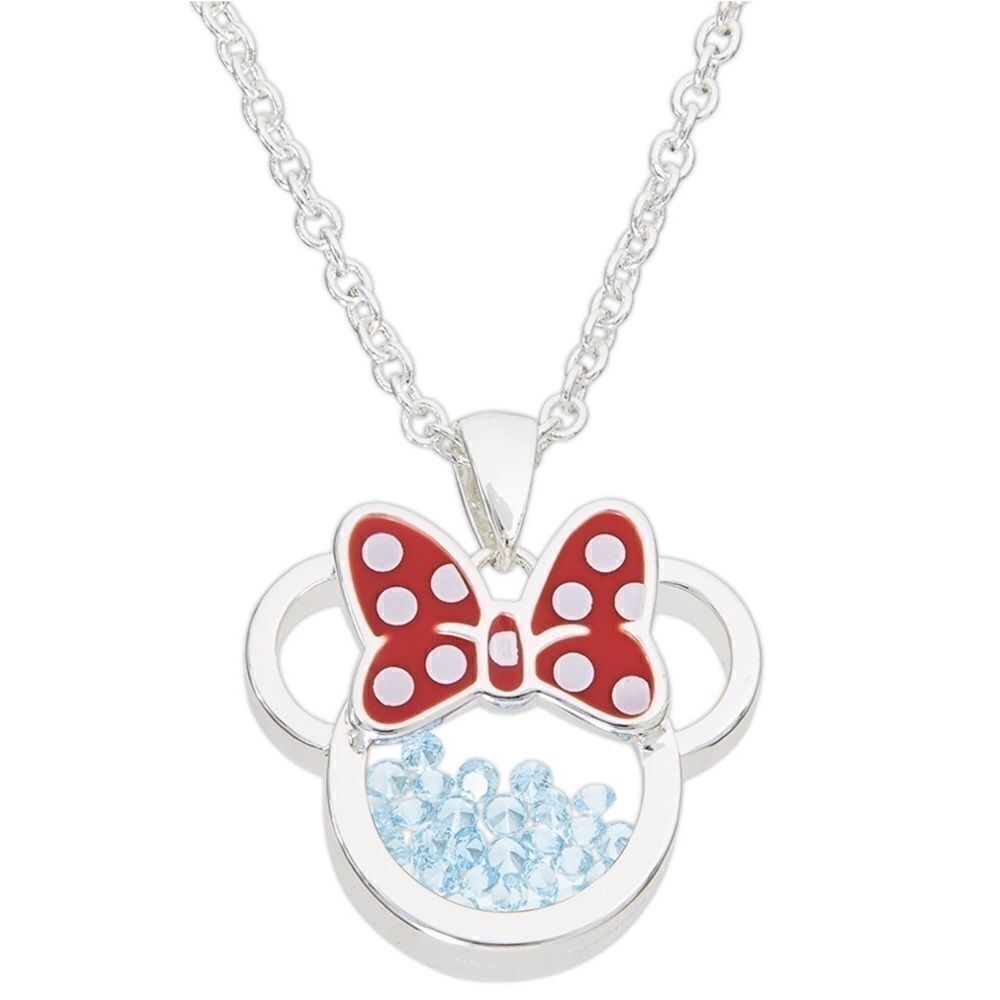 Silver Minnie Mouse March Aquamarine Cubic Zirconia Birthstone Necklace